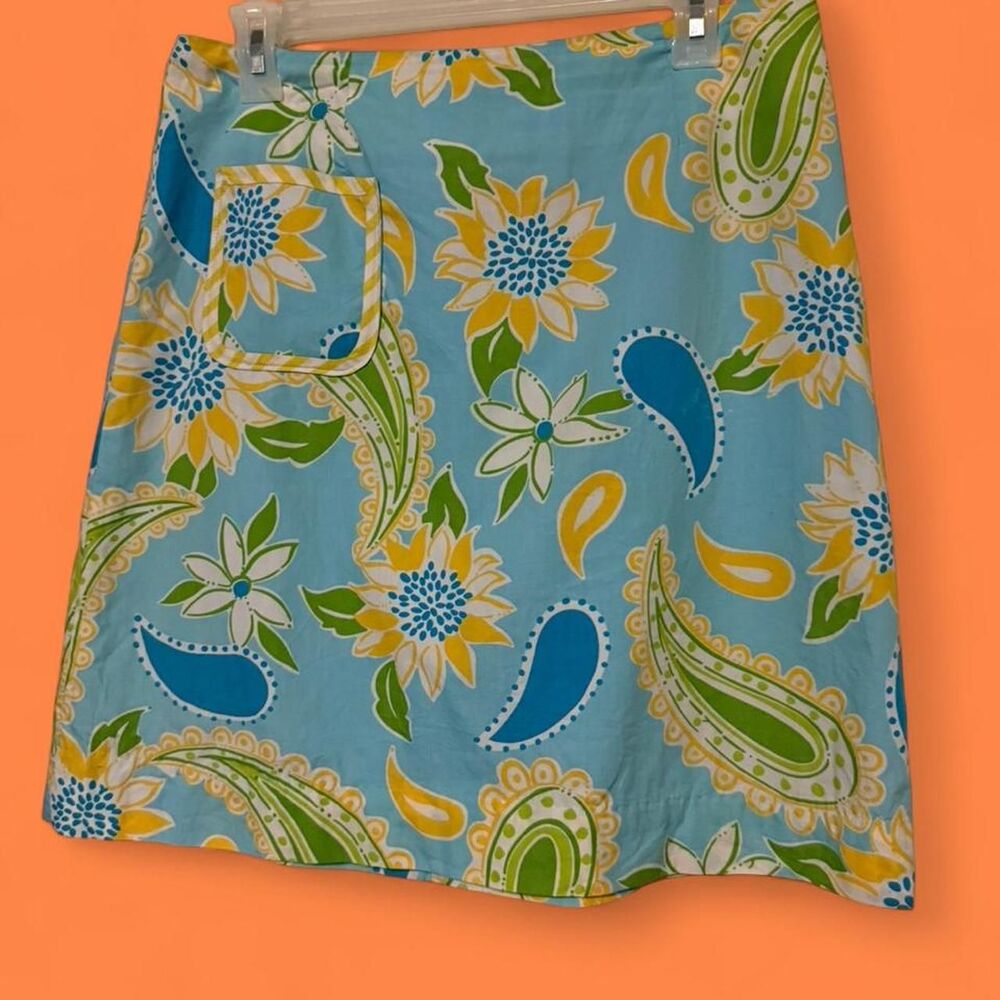 White tag Vintage Lilly Pulitzer "Via Blue Croissant" A-Line Skirt, sz 8
